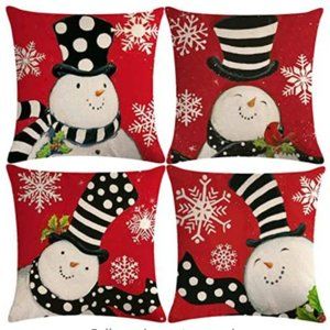 Four Snowman Throw Pillow Covers